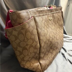 Coach Tan and Pink Signature Tote